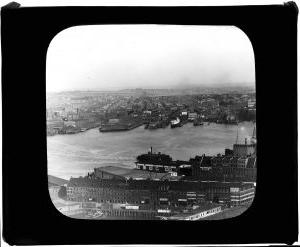 Glass lantern slide of Boston waterfront